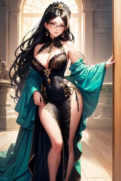 (masterpiece, best quality), 1girl, teenage, wearing glasses with black hair and green eyes, model body, colorful dresses

This captivating artwork showcases a teenage girl with glasses, framing her enchanting green eyes. Her raven-black hair cascades down...