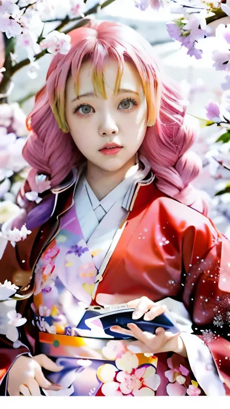 a girl in a kimono outfit holding a book and looking at the camera, sui ishida art manga, japanese shoujo manga, colored manga, colored manga art, haruno sakura, shojo manga, coloured manga scan, sakura petals around her, shoujo manga, manga art style, ins...