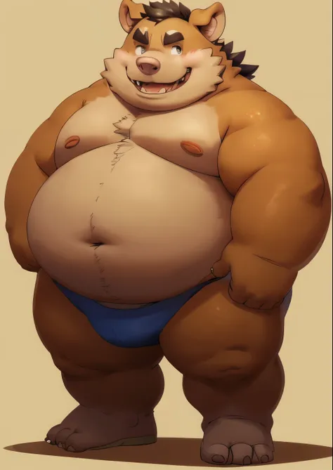 blue genitalia，solo，male people，chubbiness，small fat，Bare-chested， solo， Detailed pubic hair， A high resolution，， tmasterpiece，Excessive obesity，Obesity in the extremities，Correct body proportions，overweight，roadhog，proportions，overweight，puck