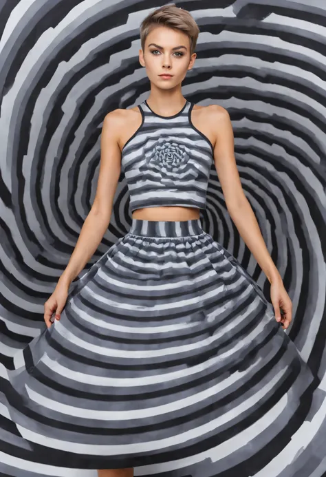 ((optical illusion)), spinning, vortex masterpiece, best quality, tomboy, short hair, crop top, optical illusion clothes, optica...