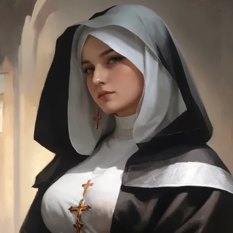 painting of a nun with a cross and a cross on her chest, Wallop art, art of Wallop, art of Wallop and greg rutkowski, karol bak of emma watson nun, guweiz style artwork, nun, Wallop rossdraws, nun fashion model, stanley artistic germ lau, Wallop | artistic...