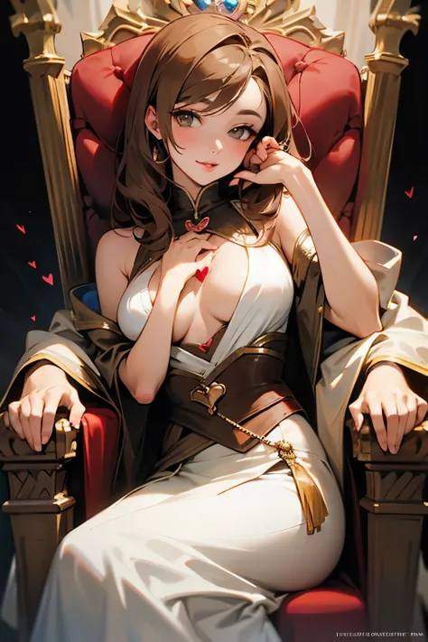 mature female,  light brown hair, lips, throne, heartbeat, heart mark