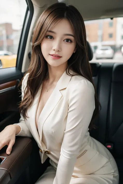 table top, best quality, realistic, very detailed, in detail, high resolution, 8k wallpapers, 1 beautiful woman,, Light brown messy hair, in a business suit, sharp focus, Complete dynamic configuration, beautiful and delicate eyes, detailed hair, 섬세하고 real...