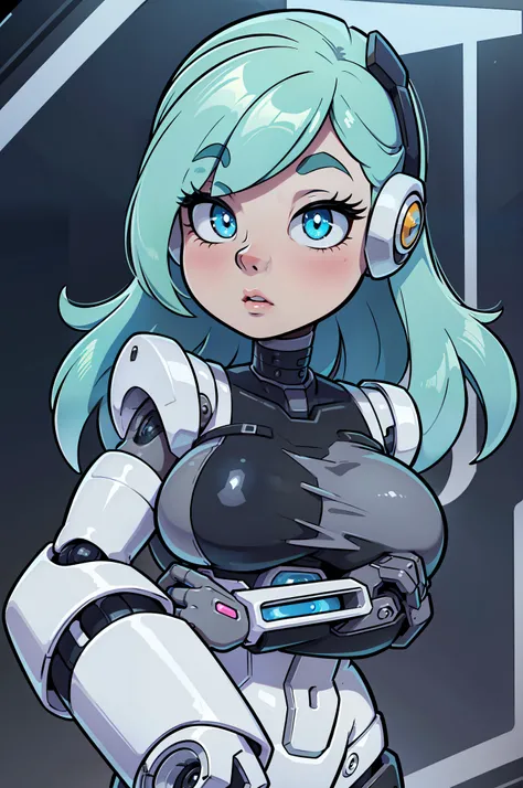 Best Quality, High Detail, 8K, Human, Robot Girl, Android Face(Metal), Steel & Titanium Leather, Gray Skin, Robotic Face(With Human Features), Cybernetic Eyes(Hard Eye Circle, Clear Eye Pupil), 1girl, Formal, Perfect Hands(5 fingers, clear fingers,), wig(n...