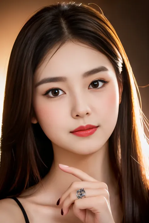 (Anti-Korean,Half German:1.1), (Heart-shaped face:1.1), shoulder length hair, (portrait:1.1), (realistic photo:1.2), (ring lighting:1.1), 1 girl, (Beautiful and fascinating:1.1), (8 thousand:1.1), UHD , Frontal face,  enlarged face