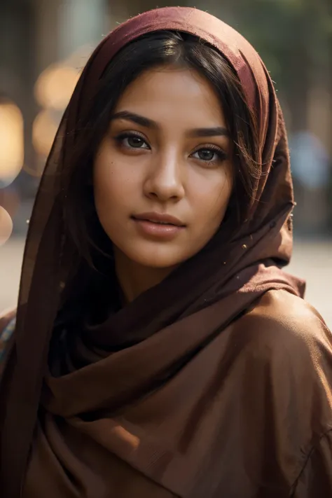 (ultra-realistic),(realistic:1.37),(best quality,highres:1.2),vibrant colors,detailed facial features,beautiful eyes,lovely face,focused gaze,caramel skin,veiled Muslim woman,girl in her mid twenties,gently lit,portrait photography