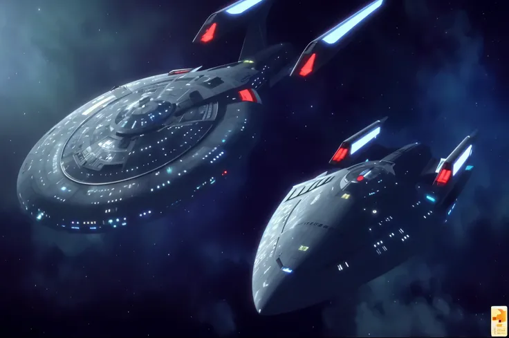 spaceships flying in the sky with a star in the background, sttng, star ships, tng, star trek the next generation, from star trek 2021, starships, uss enterprise, star trek : the next generation, sttng ( television ), starship enterprise, in the style star...