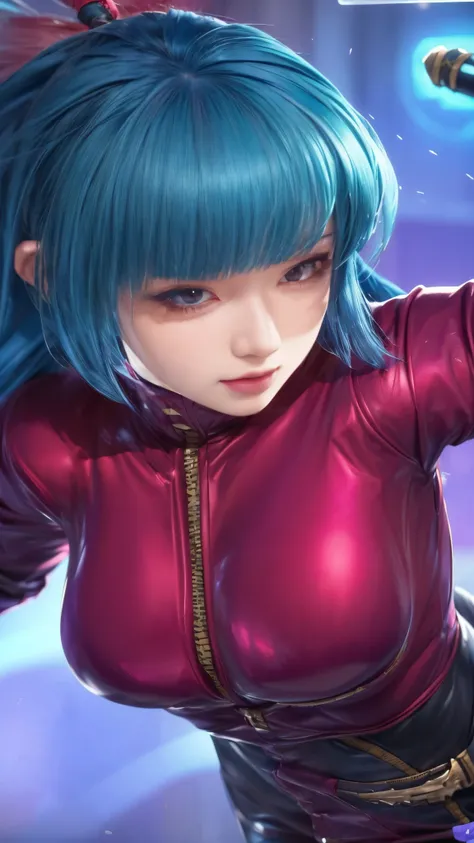 anime girl with big  in maroon jacket and blue hair , extremely detailed artgerm, artgerm detailed, artgerm style, artgerm. high detail, ig model | artgerm, style artgerm, range murata and artgerm, character from king of fighters, artgerm portrait, artgerm...