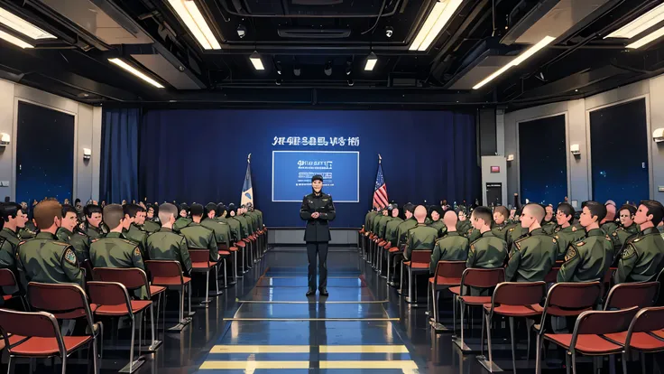 In a futuristic setting reminiscent of a sci-fi movie, A certain unit holds an enlistment ceremony.. Recruits stand in formation, The commander speaks to them with words of encouragement.. 「soldiers of the future」, Today is the beginning of your journey. T...