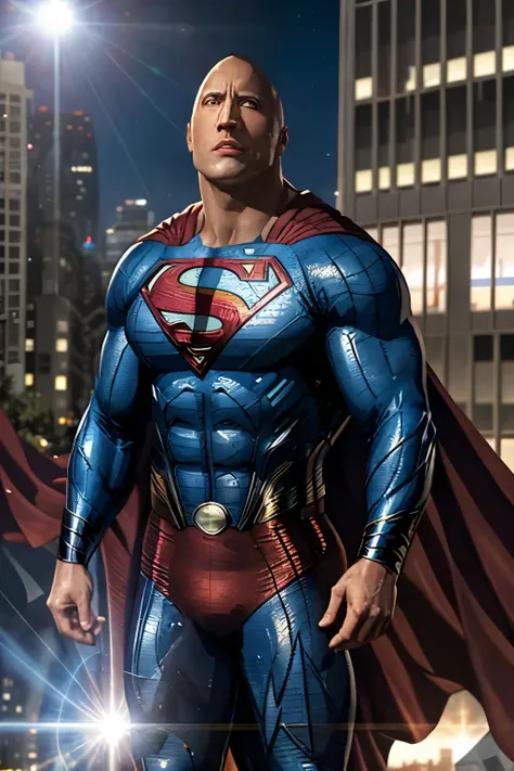 a man in a superman suit standing in a city, dwayne johnson as superman, superman pose, superman, herry cavill, justin hartley a...