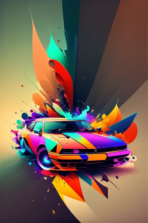 A handsome and cool simple car，background abstract colorful background