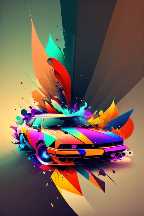 Handsome and cool simple car，Background abstract colorful background