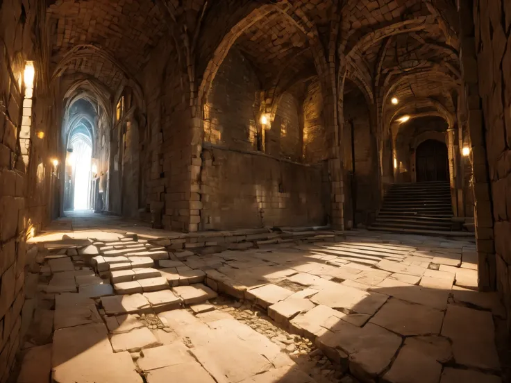 underground places, underground labyrinth, an old woman is sitting