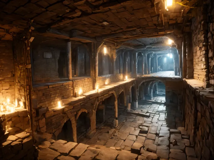 Underground Places, underground labyrinth, an old woman is sitting