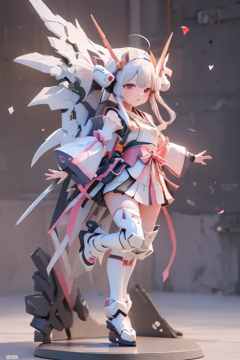 (highest quality)), ((masterpiece)), (very detailed: 1.3), 3D, {(japanese young girl)}, white theme, (ware a scarlet hakama:1.1), wear shrine maiden anime costume, (She is fused with futuristic Gundam mecha:1.3), Gundam style,  with headgear, with v-fin , ...