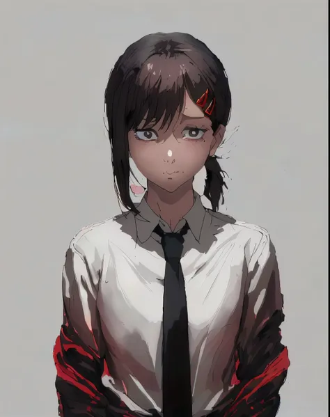 anime girl with black hair and a tie standing in front of a painting, detailed digital anime art, anime style 4 k, digital anime...