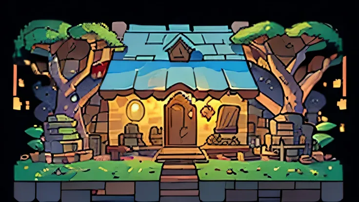 A 2D pixel art scene unfolds within the confines of a box, meticulously crafted from bricks and stones, adorned with intricate patterns and ancient symbols. From a side view, the boxs interior beckons with a captivating 16-bit allure.

(Visualize a charmin...