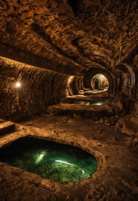 subway, Somewhere deep underground there are hidden secret places, where the great ancient civilizations lived., show all the grandeur and harmony of the underground hidden places of ancient civilizations, underground tunnels and dungeon halls, beautiful d...