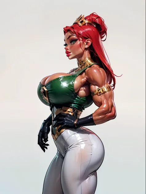 ((Side view:1.8)), ((masterpiece)),(((best quality))), ((futuristic empress, mature face, ((beautiful eyes:1.4)), ((gold futuristic gown)), (((intricate futuristic breastplate))), defined cheekbones, ((jade cargill)), high cheekbones, intricate lingerie, f...