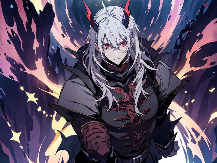 1 man, demon lord, with demonic aura and demon armor