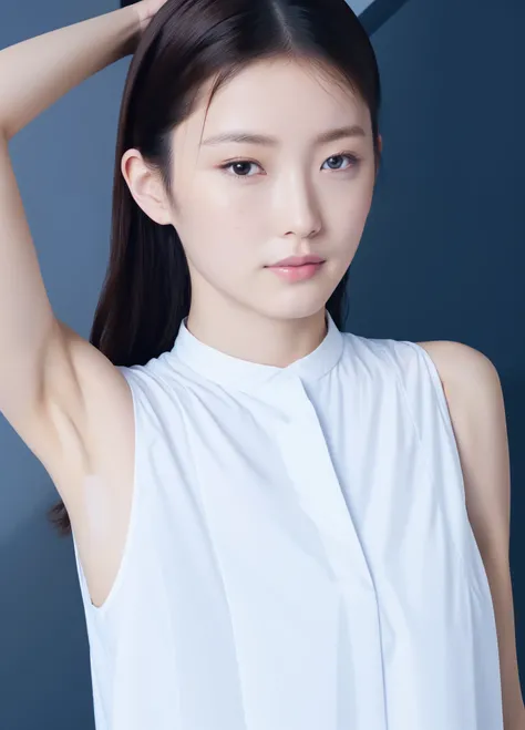 masterpiece,highest quality,taller than,  1 girl,  Asian, beautiful face, face_concentrated,armpit