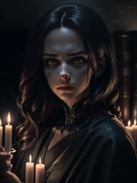 (highres,masterpiece:1.2), (realistic,photorealistic,photo-realistic:1.37), detailed portrait, dark and twisted scene, Lady Macbeth, witches, contorted faces, malice, plotting, Shakespearean tragedy, dramatic lighting, eerie atmosphere, witchcraft, superna...