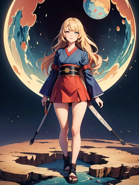 Elena Dmitrievna, Hokusai, Surreal, mysterious, strange, fantastical, fantasy, Sci-fi, Japanese anime, tour of the womb of a giant globe 100m in diameter, beautiful blonde miniskirt girl Alice, perfect voluminous body, detailed masterpiece 