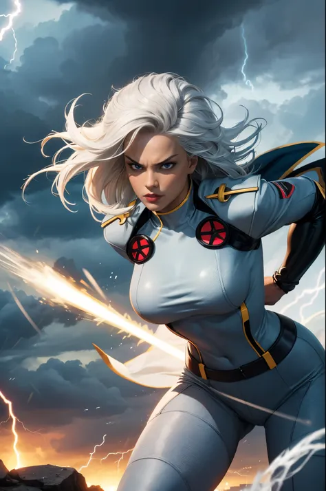 best quality,highres,ultra-detailed,realistic:1.37,professional,dynamic,action shot,storm character art,storm from the x-men,sto...