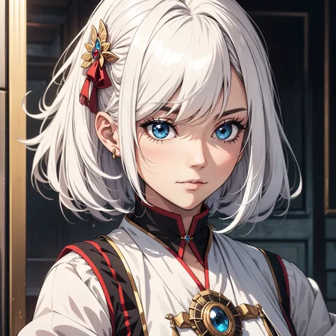 (best quality, high resolution), anime profile picture, showing only the upper body, a mature woman in traditional palace costume with white hair, close-up of the face, detailed facial features, anime style, feminine demeanor