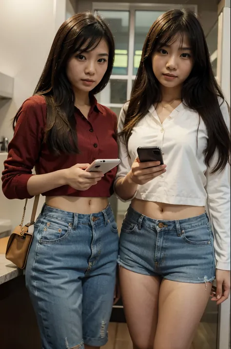 two asian girl with phone