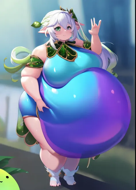 （masterpiece, highest quality, super detailed）Slime skin、Detailed hands, Detailed Face, detailed feet, Detailed Eyes, young girl,thick thighs、Girl with thick fat chunky physique ,big breasts、 Completely color-coded beauty、