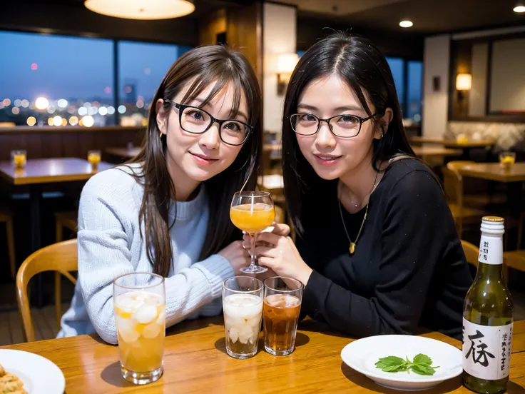 Detailed images that look like they were taken with a high-end camera、party、couple long sleeve shirts、winter fashion、、banquet、Japanese sake、Shochu、hot sake、Japanese sakeファン、I love Japanese sake、because I&#39;thin、Woman drinking alcohol、36 years old、38 year...