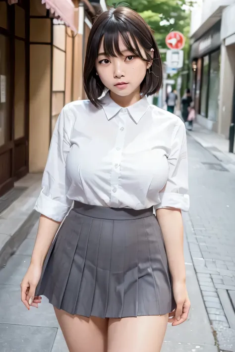 (narrow eyes:1.4), frontal shot , From the middle , (black eye), (japanese woman), 1 girl, (very small eyes:1.4), very beautiful 17 year old girl, beautiful breasts:1.5, (highly detailed eyes:1.2), (beautiful breasts:1.1), bangs, (thick legs:1.2, huge hips...