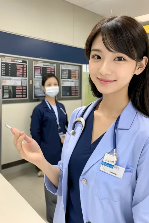 Female doctor、physician、Beautie、ren、hospitals、clinic、The upper part of the body、Healthy、japanes、cute little、unclear、Herren、faces、Facing the front、General Hospital