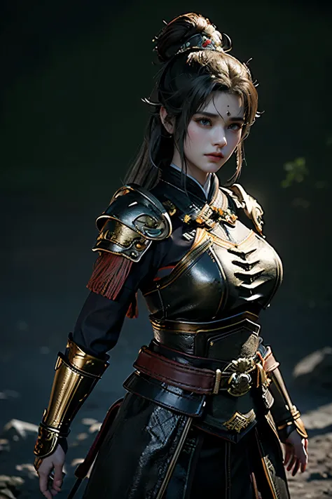 Game art，The best picture quality，Highest resolution，8K，(A bust photograph)，(Portrait)，(Head close-up)，(Rule of thirds)，Unreal Engine 5 rendering works， (The Girl of the Future)，(Female Warrior)， 
20岁少女，(Female warriors in ancient China)，An eye rich in det...