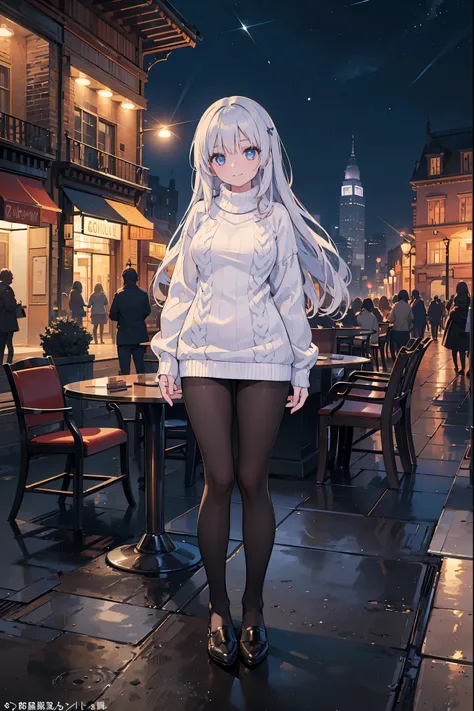 Ulchan-6500-v1.1, (RAW photo:1.2), (Photoreal), beautiful details, (genuine: 1.4), very detailed目と顔, beautiful and fine eyes, ((Beautiful illumination plaza at night:1.5)), (( midwinter sweater:1.3, super realistic pantyhose:1.2))、Self snap、Instagram、game_...