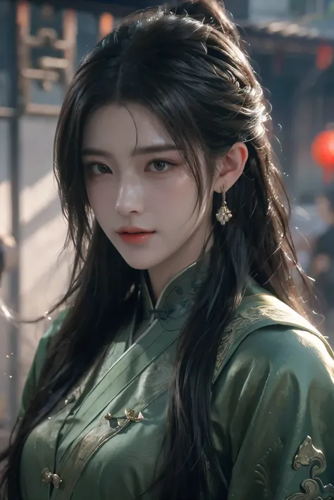 game art,best picture quality,highest resolution,8k,(A half-length photo),(Half-length portrait:1.5),(Head close-up),(rule of thirds),Unreal Engine 5 rendering works, (future girl),(female warrior),
20-year-old girl,(ancient chinese warrior),Eyes with ric...