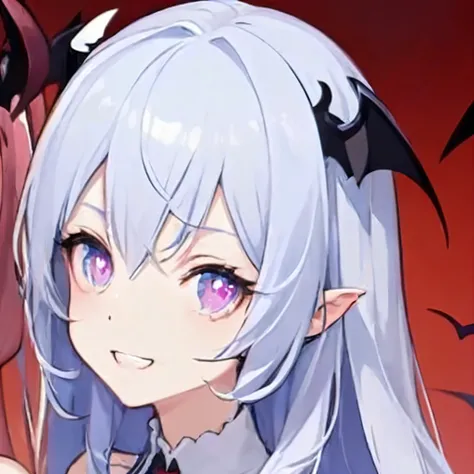 anime girl，long white hair，blue eyes，Devilish tail, Demon anime girl, Ayakashi Genshin Impact, Mika Kurai Devil, portrait gapmoe yandere grimdark, sly expression, Anime visual of a cute girl, giesha demon, devil girl, anime monster girl, Ahegao Face