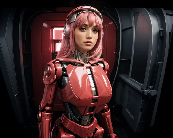 fisheye view, door fisheye pov, grand angular, ana de armas as your cosplayer girlfriend, using a robot suit, larger breasts, an...