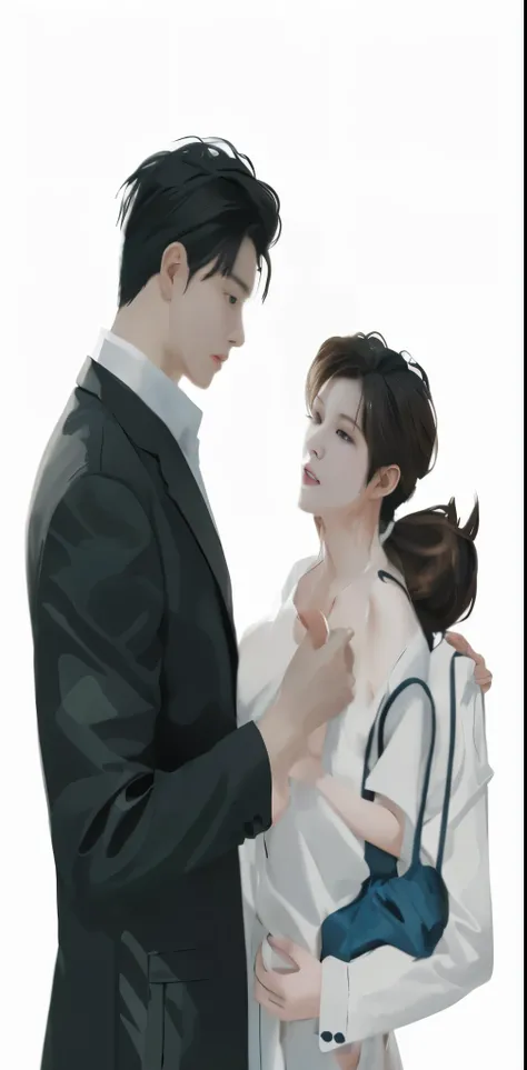 Anime - style illustration of a man and woman hugging each other., by jeonseok lee, Male Art, By Yang J, high quality fanart, official fan art, In the art form of the pond, Very detailed fan art, Artwork in the style of gouache, By Jin Nong, By Jang Seung ...