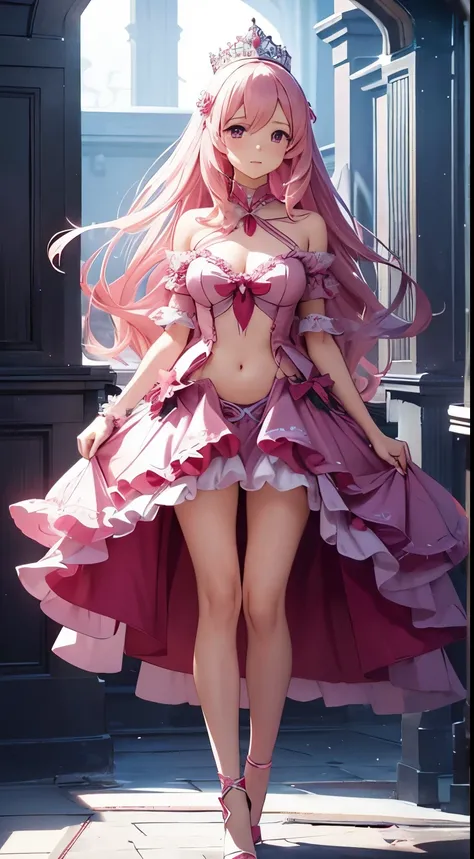 a full body of a woman in a pink dress with a crown on her head, 2. 5 d cgi anime fantasy artwork, anime fantasy artwork, beautiful fantasy anime, beautiful fantasy art, beautiful alluring anime woman, anime goddess, a beautiful fantasy empress, anime fant...