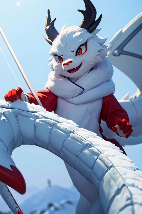 ((masterpiece, top quality, super clear, HD)), A lot of dragons, cute chinese dragon, shining eyes, perfect eyes, Skiing in the snow