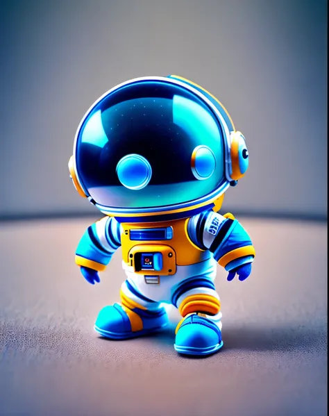 There is a small robot in a blue spacesuit, Artificial intelligence astronauts, little astronaut looking up, cute 3 d render, wearing astronaut outfit, The astronaut, Wear a spacesuit and helmet and space shoes, Astronaut, spacesuit with small led lights, ...