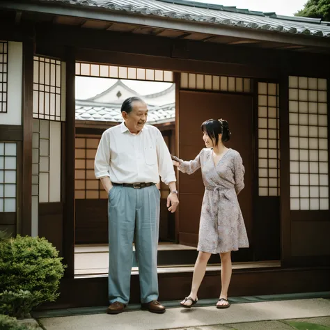 Matchmaking　Father and daughter　Japanese-style house　shoji　tatami　old father　beautiful girl　Highest image quality　Yasujiro Ozu&#39;s composition　A matchmaking partner that looks like an alien