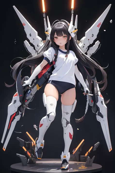 (highest quality)), ((masterpiece)), (very detailed: 1.3), 3d, {(1 young girl)}, (wear navy buruma and white gym uniform with co...