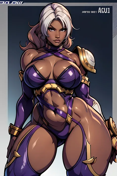 Nicki Minaj cosplaying as (Ivy from Soul Calibur), ((dark skin)), curly hair, looking at viewer, busty figure, (thick thighs) (medium breasts) well-defined legs, (chubby physique), frontal, full-length, looking at the camera, facing the audience, dynamic p...