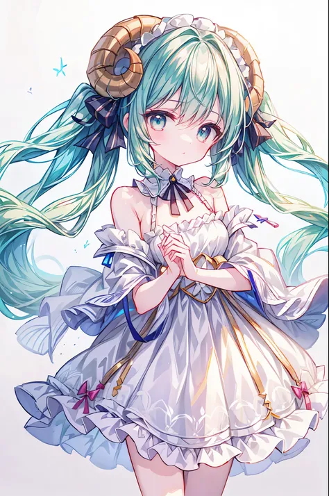 ((masterpiece)), ((best quality)), ((ultra detailed)), 1girl, solo, white long twintail, white cute eyes, Sweet Dreams Ewe Ensemble, BREAK Choose a babydoll lingerie set featuring a whimsical print of adorable sheep, creating a playful and sweet look, BREA...