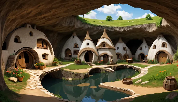 underground village，underground cave dwelling，housing