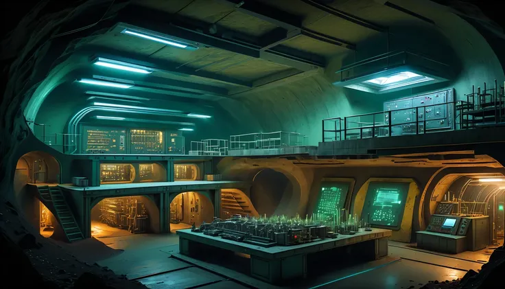 underground bomb shelters，hidden underground military research base，underground combat headquarters，high-tech electronic instrum...