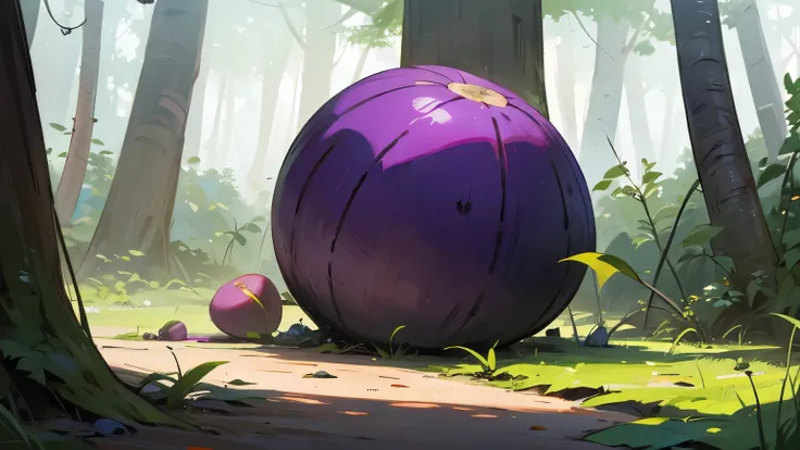 In the forest，Purple cantaloupe on the ground